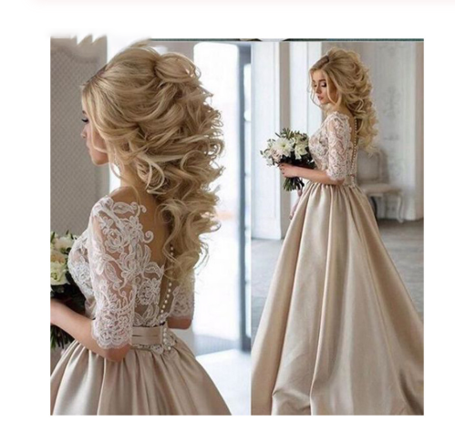Half Sleeves Lace Modest Long Custom Made Wedding Dresses