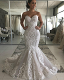 Sexy Mermaid Ivory Lace Appliques Backless Wedding Dresses Wedding Gowns
