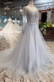 2024 Long Sleeves V Neck Prom Dresses Tulle A PCT51D58
