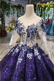 Ball Gown Ombre Sparkly Long Sleeve Sequins Prom Dresses, Quinceanera Dresses STG15066