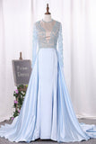 2024 Prom Dress Scoop Long Sleeves Satin With P82HYT19