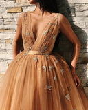 Ball Gown Tulle V Neck Homecoming Dresses with Appliques, Short Prom STG20392