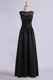 2022 Prom Dresses Bateau A Line With Beaded Tulle Bodice Pick Up Long Satin PDB2ZMHL