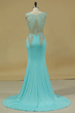 2024 Spandex Scoop Mermaid Prom Dresses With Applique Sleeveless PFR89TLC