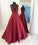 Sexy Burgundy Red Long V Neck Red Evening Dress Simple