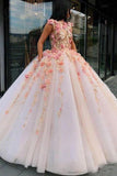 Princess Ball Gown Pink Tulle Prom Dresses with Handmade Flowers, Quinceanera STG20430