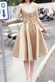 2024 Homecoming Dresses A Line Scoop Satin With Applique PFLJ5G26