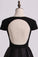 2022 Open Back V-Neck Short Sleeve A-Line Satin Evening Dress Black Bodice P2KGBHTC