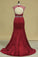 2022 Open Back High Neck Mermaid Prom Dresses Satin With Ruffles And PDEAPFNC