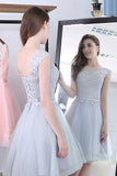 Elegant Light Gray Sleeveless Appliques Lace Short Homecoming Dresses