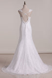 2024 Lace V Neck Open Back Mermaid Wedding Dresses PHR42DA1