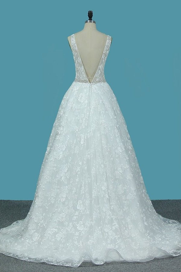 2024 Straps Lace Wedding Dresses A Line With Beaded PL285QF6