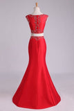 2024 Prom Dresses Two Pieces Bateau Mermaid/Trumpet Beaded Floor-Length Tulle PX2AJZYQ