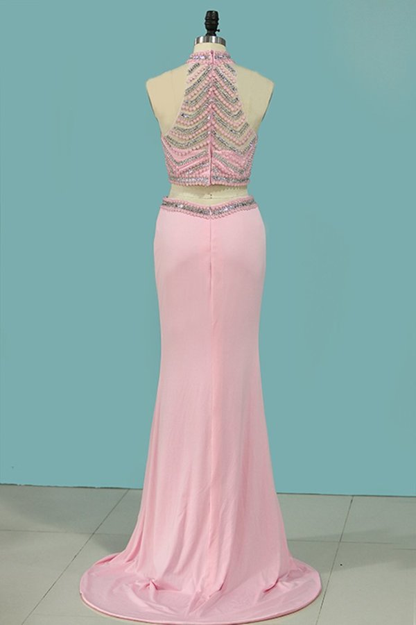 2022 Prom Dresses Mermaid High Neck Two-Piece Beaded PTA3GNTS