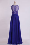 2024 Bateau Prom Dress A Line Floor Length With Embroidery And Beads PJK78329