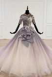 Sparkly Ball Gown Ombre Half Sleeves Jewel Long Prom Dresses, Beads Quinceanera Dresses STG15601