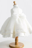 White A Line Floor Length Scoop Neck Sleeveless Crystal Flower Girl Dresses,Baby Dresses