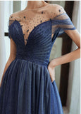 Charming A Line Blue Ombre Tulle Prom Dresses with Open Back, Evening STG20394