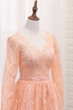 2024 A Line V Neck Long Sleeves Lace Homecoming Dresses PXFBZBZR