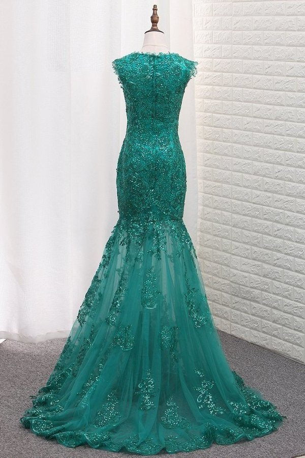 2022 Mermaid Prom Dresses Scoop Tulle With Applique And Beads P923SLP8