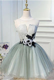 Luxury Waist Flowers See Through Backside Lolita Dress, Short Tulle Homecoming Dresses STG14980
