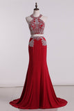 2024 High Neck Two-Piece Prom Dresses Mermaid Spandex PQKH2Q5P