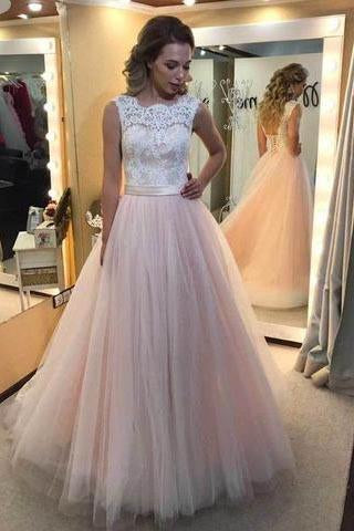 Charming Long Tulle Prom Dress with Lace Elegant Formal Evening Dresses Women Dress