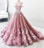 Ball Gown Off the Shoulder V Neck Tulle Lavender Beads Prom Dresses, Quinceanera Dresses STG15562