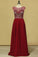 2024 Burgundy Prom Dresses A-Line Scoop Floor-Length Chiffon Beaded PL1DCFR7