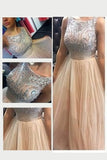2024 Scoop A Line Prom Dresses Tulle With Beads PCSYFZZK