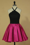 2024 Homecoming Dresses Halter A Line Satin With Applique Two P4LQAJXP