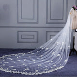 3M Tulle Ivory Wedding Veils with Appliques, Fashion Hand Made Flowers Wedding Veils STG15544