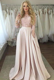 2024 3/4 Sleeves Scoop Prom Dresses A Line Satin PDY9CN6K