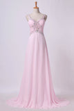 2022 Open Back Prom Dresses Halter A Line Sweep Train Chiffon With P9K5HBTD