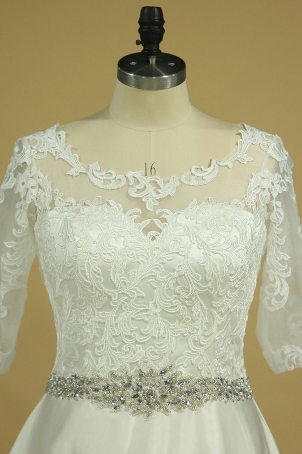 2022 Plus Size Mid-Length Sleeve Wedding Dresses Scoop Satin With P5BQHPRQ