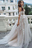 Princess A Line Off the Shoulder Sweetheart Beach Wedding Dresses with Appliques STG15585