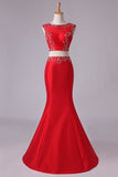 2024 Prom Dresses Two Pieces Bateau Mermaid/Trumpet Beaded Floor-Length Tulle PX2AJZYQ