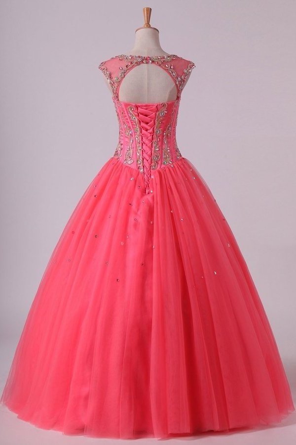 2022 Open Back Quinceanera Dresses Scoop With Embroidery & Beading Floor PFQD4KE8