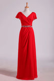 2024 Mother Of The Bride Dresses V-Neck Floor-Length Chiffon With Beading Waist P6Z5LGRS