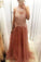 Tulle A-Line Beading High Neck Sleeveless Charming Real Made Long Evening Dresses