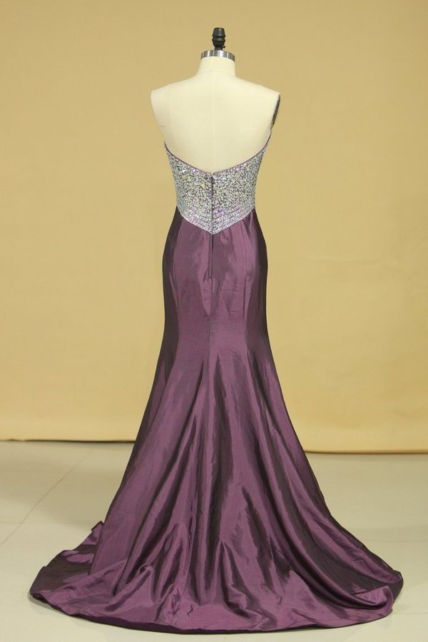 2022 Plus Size Sweetheart Beaded Bodice Mermaid Taffeta Prom Dresses Floor Length P7BA4MP5