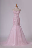 2024 Sweetheart Prom Dresses Beaded Bodice Mermaid Sweep P6GH3574