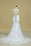 2024 Spaghetti Straps Wedding Dresses Mermaid Open Back With Applique And PTJM5FSE