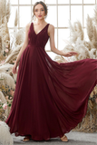 Leanna Floor Length Chiffon Natural Waist Sleeveless V-Neck A-Line/Princess Bridesmaid Dresses