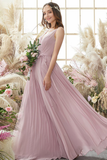 Angelique Floor Length Natural Waist Sleeveless Chiffon A-Line/Princess V-Neck Bridesmaid Dresses