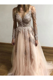 Sheer Round Neck Appliques Long Sleeves Tulle Prom Party STGP3AF4A68