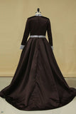 2024 High Neck Long Sleeves Prom Dresses A Line Satin P4YS4GNK