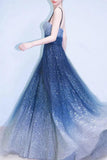 Elegant A Line Royal Blue Straps Floor Length Prom Dresses, Ombre Dance Dresses STG15150