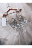 A Line Spaghetti Straps Tulle Beads V Neck Prom Dresses HandMade Flowers Wedding STGPATMMD6Y