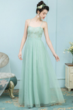 Mina Tulle A-Line/Princess Floor Length Natural Waist Sleeveless Spaghetti Straps Bridesmaid Dresses